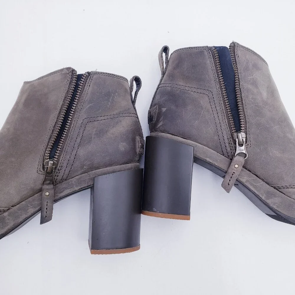 Sorel Blake Ankle Bootie‎ Platform Chunky Block Heel Side Zip Quarry Size 9.5